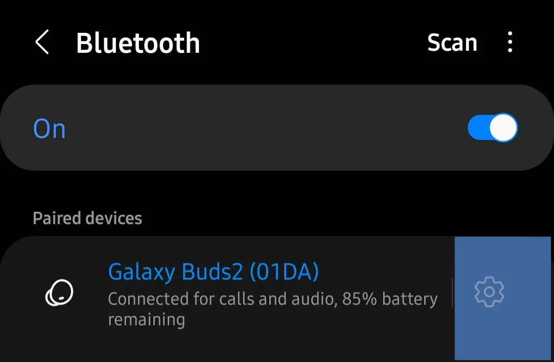 Android Bluetooth settings menu with expected click target